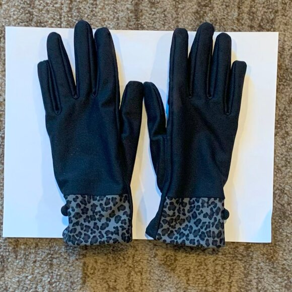 WOMEN'S ISOTONER GRAY/BLACK GLOVES W/ LEOPARD PRINT, SIZE S/M, NEW WITHOUT TAGS, - Picture 2 of 6